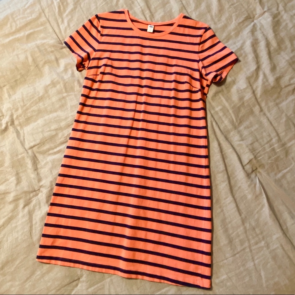 Coral & Navy Striped Dress